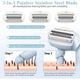 Eurybias Electric Razors Shaver for Women, 2-in-1 Womens Electric Razor for Leg Arm Face, Cordless Bikini Trimmer Hair Removal for Women with Detachable Head, Painless,IPX7 Waterproof,Wet & Dry,Ocean Blue