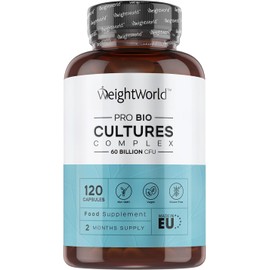 Bio Cultures Complex Probiotics & Prebiotics - 60 Billion CFU - 2 Months Supply - 120 Capsules - 20 Live Bio Cultures - Lactobacillus & Bifidobacterium Strains - Vegan Probiotic Complex Capsules