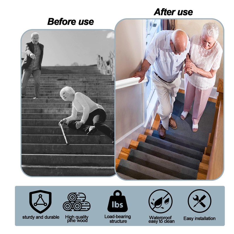 Wooden Handrails, 1-14ft Non-Slip Staircase Handrail,Wall Mounted Barrier-Free Staircase Grab