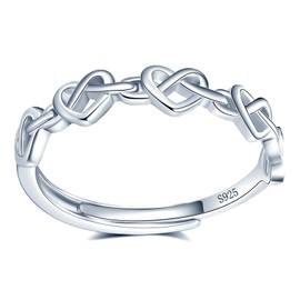MICMIF Infinity Heart Ring Silver 925 for Women Girls Adjustable Ring Ladies 925 Sterling Silver Love Knot Band Ring Heart Stacking Ring Jewellery Gift, Silver, No Gemstone