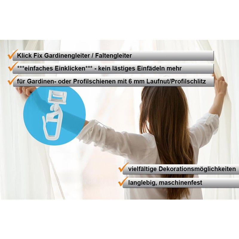 dekondo klick Fix Curtain Gliders for Curtains and Profile Rails
