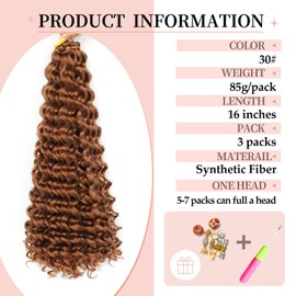 Deep Wave Curly Crochet Hair Ocean Wave Braiding Hair for Black Women Girls Synthetic Water Wave Crochet Hair Extensions for Boho Braids (30#, 16inch-3)