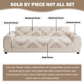 XSlive Boho Plush Couch Covers for Sofa Washable, Fuzzy Soft Couch Cover for Sectional Sofa, Non Slip Jacquard Sofa Cover Furniture Protector for Kids, Pets (Light Coffee,28"x28")