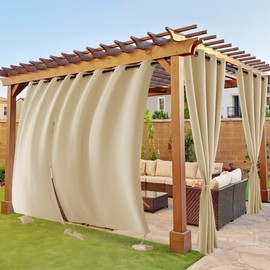 RYB HOME Outdoor Curtains Windproof - Waterproof Blackout Curtain with Weight Bags, Privacy Insulated Drapes for Patio Screen Porch Pergola Terrace Arbor, W 52" x L 108", Beige, 2 Panels