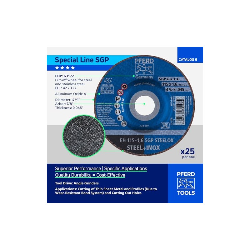 PFERD 4-1/2'' X .045'' Cut-Off Wheel 7/8'' AH A (63172)