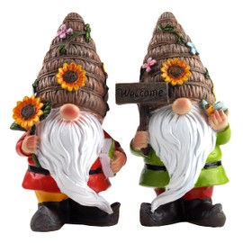 Blue Whale Gifts Sunflower Beehive Gonks Gnomes 19cm Garden Ornament - Set of 2