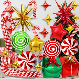 46Pcs Merry Christmas Candy Foil Balloons, Christmas/Birthday Decorations Xmas Party Supplies, Christmas Balloons Garland Arch Kit, Cane Swirl Mylar Candies Balloons, Winter New Year Holiday Party