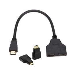 NFHK HDMI to Dual HDMI Female Y Splitter Switch Extension Adapter Cable with Micro Mini HDMI Adapter
