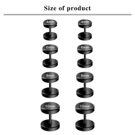 LAURITAMI 5 Pairs 16G Stainless Steel Stud Earrings Set Hoop Earrings Fake Ear Plugs Black Silver Screw Helix Tragus Piercing 4-12 mm, stainless steel