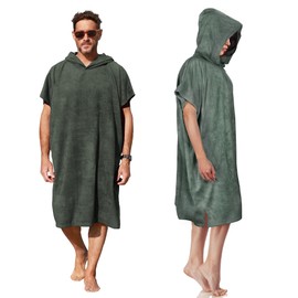 Kato Tirrinia Changing Robe With Hooded,Oversized Windproof Towel Poncho for Beach Surfing Outdoor Sports,Swimming Wetsuit Changing Bath Robe,One Size Fit Adults,Women,Men,Green