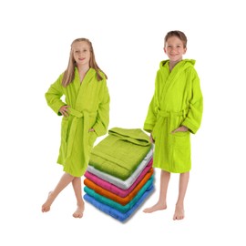 LEBENGOOD Children's Bathrobe for Boys, Girls & Teenagers, 100% Cotton, Terry Towelling, Children, 400 g, with Hood, Light Terry Towelling, Fluffy, Baby Towel, pistachio