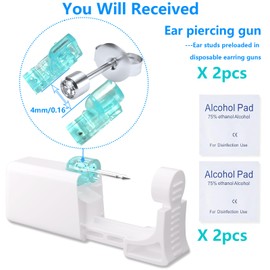 YINPAD Ear Piercing Kit - Disposable Piercing Gun Preloaded with Different Style 4 mm Studs, at Home Self Piercer Kit (Classic White Diamond)