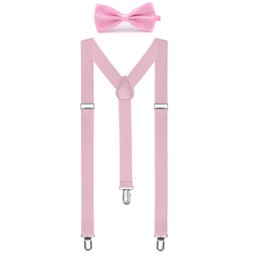 Boolavard Men's Y-shaped narrow 2.5 cm braces elastic and adjustable in a set of 2 with matching bow tie 12 x 6 cm, Light pink