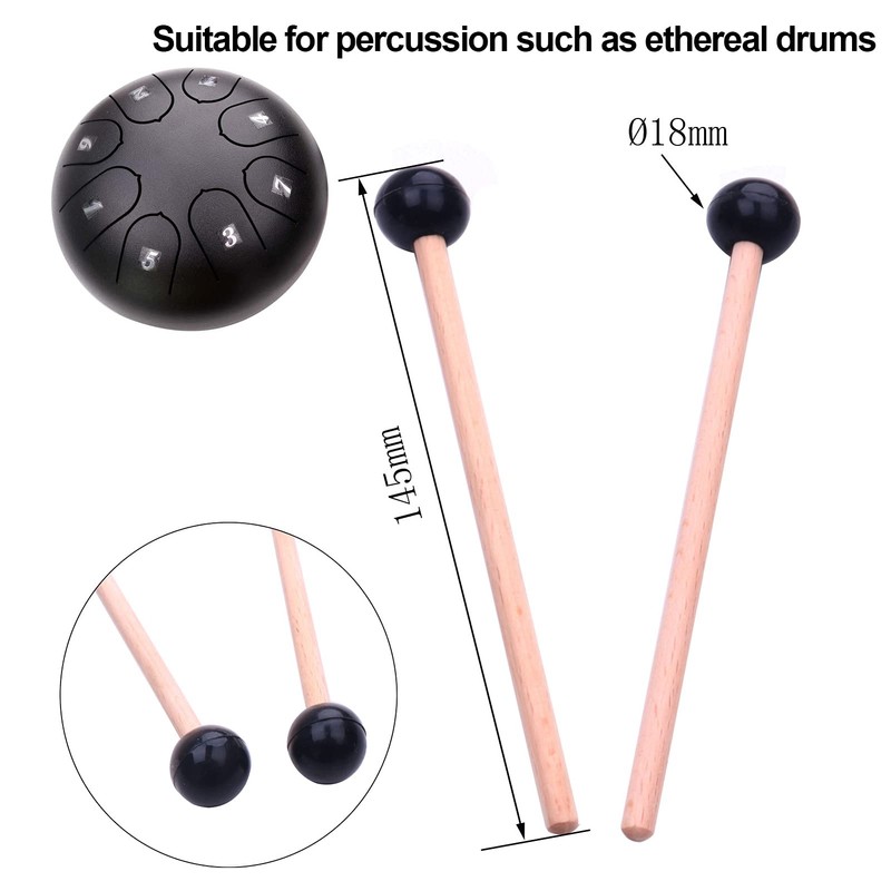 2Pcs Ethereal Drumstick Maple Percussion Drum Sticks Rubber Round Head