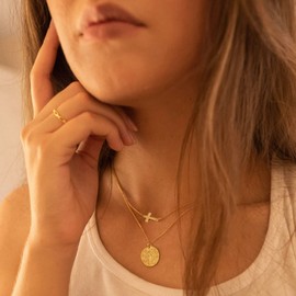 BUBGDYFO 14k Small and Dainty Gold Cross Necklaces for Women，Elegant Tiny and Sideways Designs in Gold (silver short side)