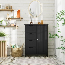 JUMMICO Bathroom Storage Cabinet, Floor Cabinet with 4 Drawers and 1 Adjustable Shelf, Storage Oragnizer for Living Room, Kitchen, Bathroom (Black)