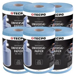 TECPO Cleaning Cloth Roll Blue 6 x 300 Sheets Total 1800, 2-Ply, Perforated, Absorbent, Cleaning Roll, Paper Roll, Cleaning Cloths, Cleaning Paper for Commercial Use