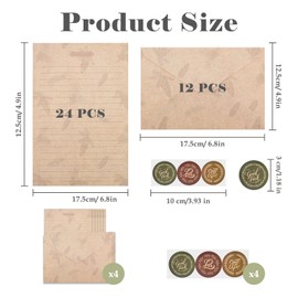 BAYTORY 48Pcs Stationery Paper and Envelopes Set, Vintage Style Love Letter Papers, Letter Writing Kit, 24 Lined Paper Sheets + 12 Envelopes (Pinecone)