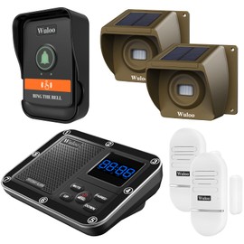 Wireless Alarm System for Home Security Expandable - 6-Piece Kit Include Doorbell, Door Alarm, and Solar Driveway Alarm - Chime/Sensitivity Adjustable NO Wi-Fi NO Monthly Fee With Rechargeable Battery