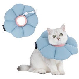 Elizabeth Collar for Cats and Dogs, Soft, Waterproof, Lightweight, Surgery Wound Protection, Licking, Scratch-Proof, No Obstruction of View, Eating and Drinking, Cute Blue Flower Shape, Medium Size