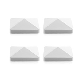 QWORK Vinyl Post Cap, 4 Pack 4” x 4” Vinyl Pyramid Fence Post Cap for Mailbox, Lamp Post, Deck, Dock, Piling Caps, White