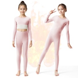 Hoseay Biancheria Intima Termica Bambino, Set Intimo Termico Ragazze, Maglia e Pantaloni Foderato in Pile 2 Pezzi Abbigliamento Caldo per Sport Sci Autunno Inverno 7-8 Anni, Rosa