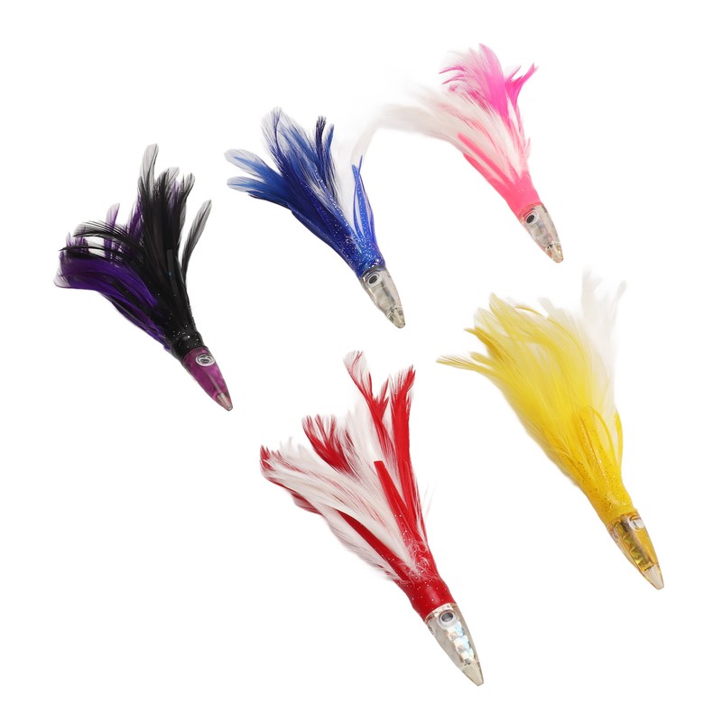 5Pcs Feather Trolling Fishing Lures Colorful Feather Jet Head Trolling