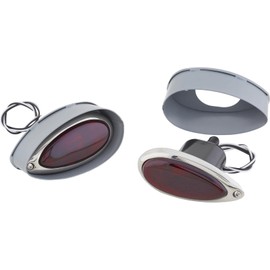 Speedway Motors Taillight Kit w/Frenching Buckets, Fits 1938-1939 Ford, Incandescent, Red Glass Lens, 12V, Car, Silver