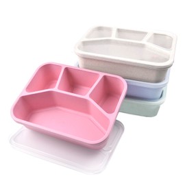 AKIRO 4 Pack Bento Lunch Box, 4 Compartment Lunch Containers, No BPA, Reusable Food Storage Containers with Transparent Lids (Green/Blue/Pink/Beige)