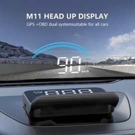 Liiiyuan M11 Heads up Display Windshield Projector, OBD2/GPS Speedometer MPH with Speed, 3.5 inch CAR HUD Overspeed Warning, Display Water Temperature, Display Distance