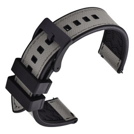 PTFULUOS Premium Waterproof Soft Hybrid (FKM/FPM Rubber and Top Grain Leather) Watch Bands,20 mm 22 mm Quick Release Watch Straps, Silver/Black Brushed Buckle Replacement Strap for Men (Black Gray+Black Buckle, 20MM)