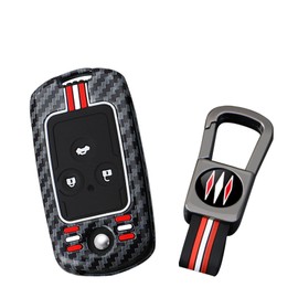 ontto Car Key Cover fit for Honda Civic Accord Jazz CRV HRV CRZ MDX TL TSX ZDX RSX 2007-2013 Carbon Fiber Metal flip Key Fob Holder Case Keychain Keyring Shell Accessories 3 Buttons Red White 1