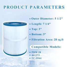 Chryseos Spa Filter Compatible with PDM 28, 461273, FC-9944, SD-01392, AquaRest, Dream Maker hot tub Filter, 28 sq. ft., 1 Pack