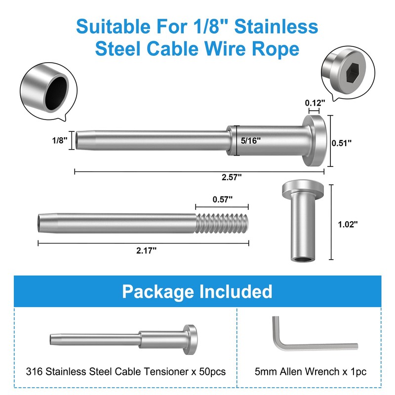RailinGo 50Pack 1/8" Invisible Cable Railing Kit, T316 Stainless Steel
