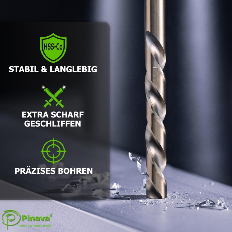 Pinava® Metal Drill Bit Set HSS Cobalt Pro [Extra Sharp