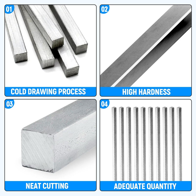 8 Pcs 1/4" x 1/4" x 12" Square Steel Key