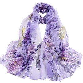 FAIRYAGATE Purple Scarf Scarfs for Women Lightweight Sunflower Floral Print Silk Chiffon Ladies Scarves Wrap Large Light Spring Summer UK A4422