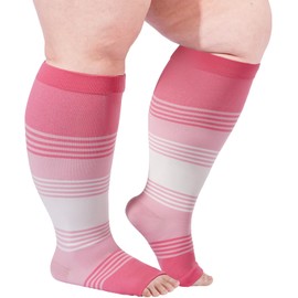 Plus Size Open Toe Compression Socks for Women Wide Calf 15-20mmhg Toeless Knee High Support Socks for Circulation