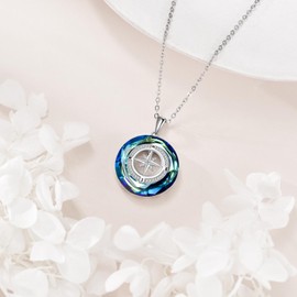 AXOMY Compass Necklace for Women 925 Sterling Silver Compass Crystal Pendant Graduation Jewelry Gifts for Her, Sterling Silver, Cubic Zirconia