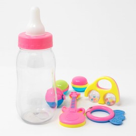 Plastic Baby Bottle Bank 11" Jumbo Pink – Fillable Baby Shower Decoration, Guess How Many Game Jar, Gender Reveal Centerpiece, Party Favor Holder for Candy, Goodies or Notes (Filled with Favors)