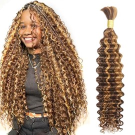 Human Braiding Hair for Boho Braids 4/27 Deep Wave Bulk Human Hair for Braiding 18 Inch 1 Bundles 50g 100% Brazilian Wet and Wavy Curly Human Hair Braiding Hair Extensions No Weft Bundles