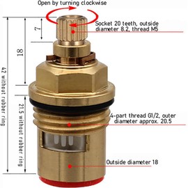 Mezclador de Cartucho de Disco de Vástago de Cerámica de Latón de Repuesto Grifo de Grifo Frío Y Caliente Válvula Interior Cuarto Vuelta G1/2" para Grifo Lavabo Cocina Baño