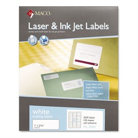 MACO ML3000 White Laser/Inkjet Shipping & Address Labels, 1 x 2 5/8, 3000/Box