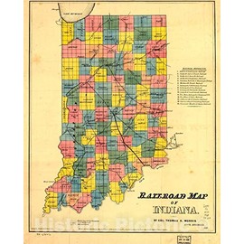 Historic 1852 Wall Map - Railroad map of Indiana. 20in x 24in