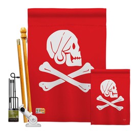 Breeze Decor Henry Every Kit Coastal Pirate Ship Skull Treasure Map Carribean Jolly Blackbeard Jack Decoration Banner Small Yard Gift Double-Sided, House & Garden Flags Set w/Flagpole, Made in USA