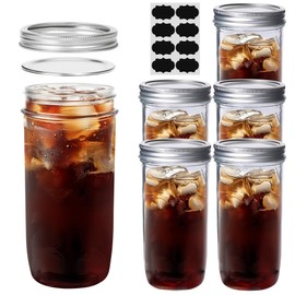 ComSaf 24 oz Mason Jars Wide Mouth 6 Pcs, Large Canning Jars with Seal Bands, 24 oz Glass Juice jars with Lids for Jam, Sauce, Coffee, Pickling, Fruit, Dessert, Kitchen Storage, Vanilla Extract