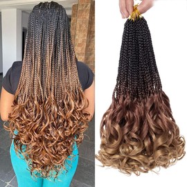 14 Inch French Curl Crochet Braids 8 Packs Bohemian Goddess Box Braids Crochet Hair Pre Looped French Curly Braiding Hair With Curly Wavy Ends Synthetic Hair Extensions for Women (1B3027#)
