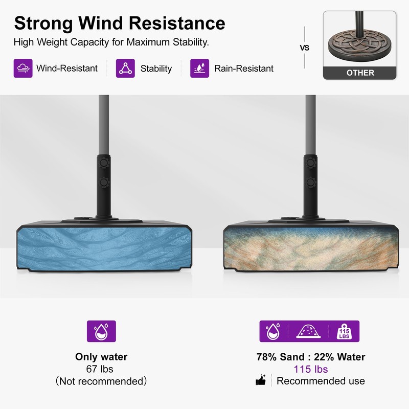 PURPLE LEAF HDML32 Patio Market Umbrella Stand Base with Wheels