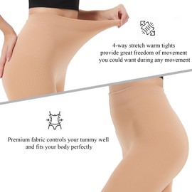 Hiltzo Fleece Lined Tights for Women, Warm Thermal Opaque Leggings, Winter Soft Thick Pantyhose Nude L-XL