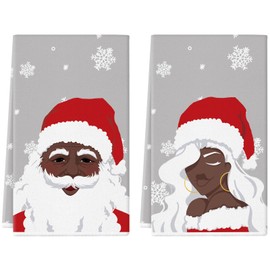 QIONG MENG Christmas Kitchen Towels Set of 2 Black Santa Snowflake Gray Dish Towels for Kitchen Drying 18x26 Inch Winter Xmas Holiday Hand Towels Home Decoration